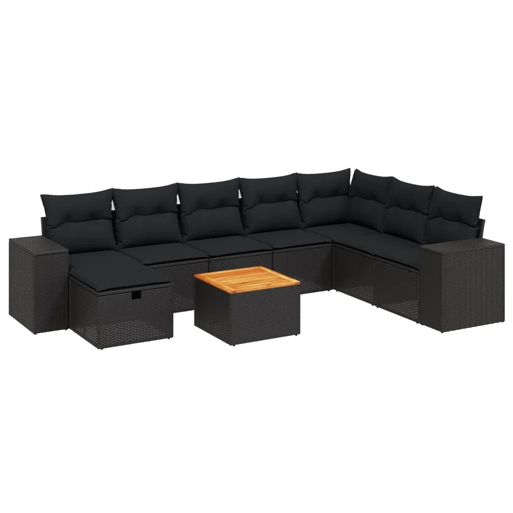 Set Divani da Giardino 9 pz con Cuscini Nero in Polyrattan 3265206