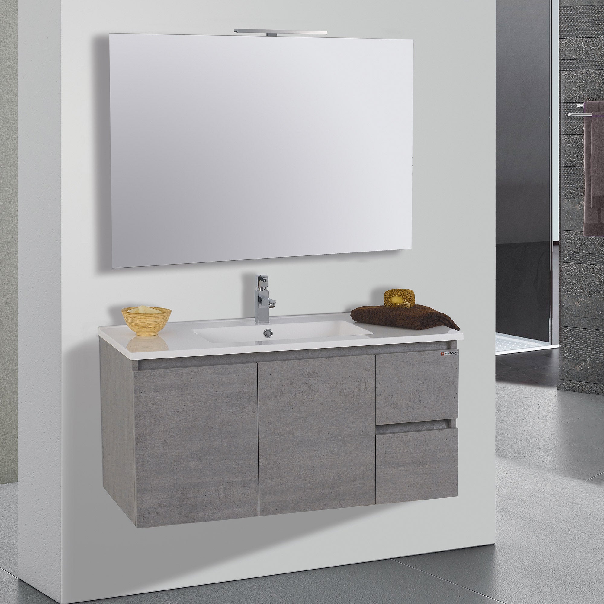 Mobile da Bagno Sospeso 100cm Mazzoni Maiorca Light 2+2 Grigio Cemento