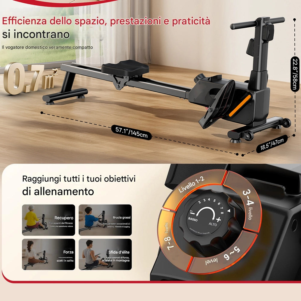 Vogatore Pieghevole Salvaspazio Fitness per Casa Ergonomico 8 Livelli Resistenza