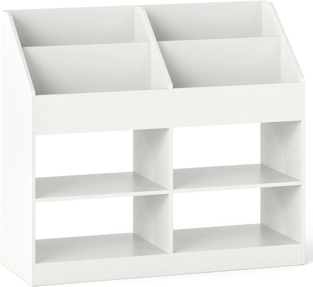 Libreria Montessoriana Porta Libri per Bambini, Scaffale Multifunzione con 4 Cubi e 4 Scomparti, Anti-ribaltamento, Salvaspazio per Cameretta e Stanza dei Giochi, 90x34x80 cm (Bianco)