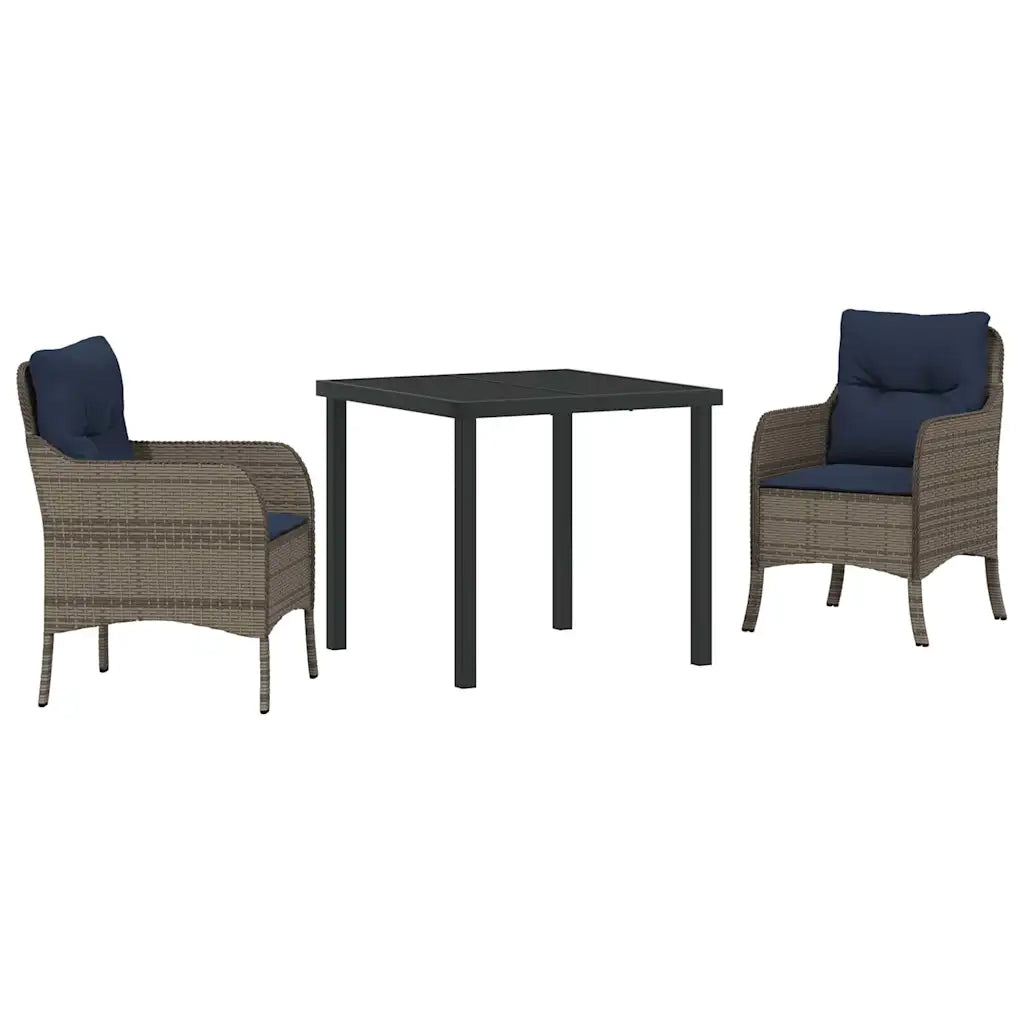 Set da Pranzo per Giardino con cuscino 3 pcs Grigio polyrattan 3380190