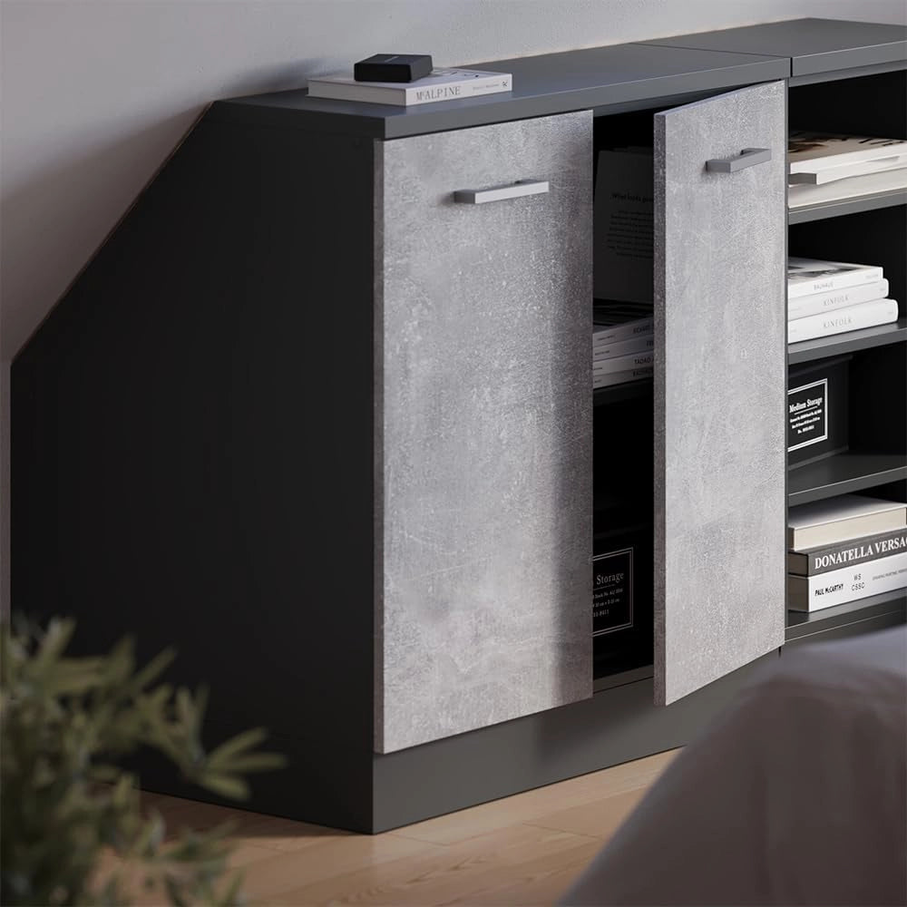 Mobile sottotetto Rion, Calcestruzzo, 80 x 81.6 cm con 2 porte, carcassa 60 cm profondità, adatto per il salvaspazio sotto tetti spioventi