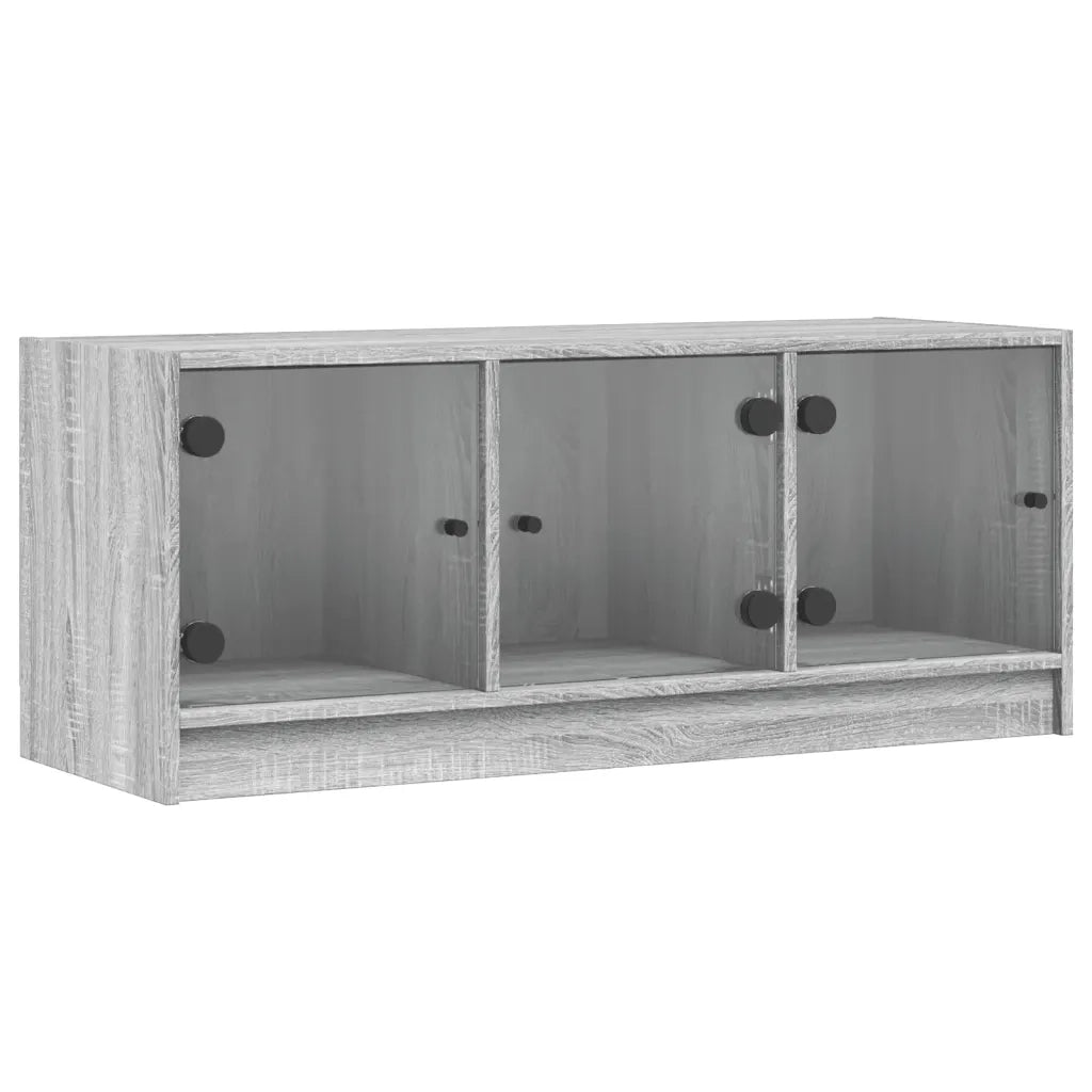 Mobile Porta TV con Ante in Vetro Grigio Sonoma 102x37x42 cm 836411