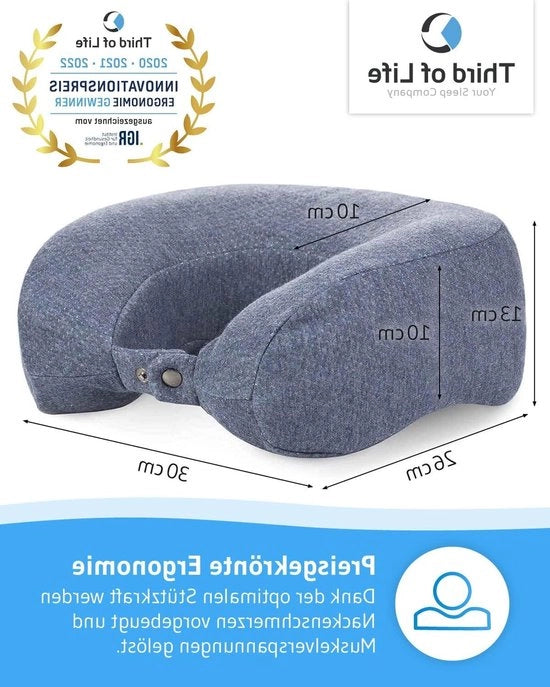 Cuscino di supporto per collo Quickdry - Cuscino per viaggi - Cuscino ortopedico - Regolazione del calore - Drenaggio rapido - Ideale per auto aereo treno - 30x26x13/10 cm