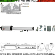 Cancello Automatico Anta 2,5 Metri Motoriduttore Elettromeccanico 220 V Corsa 400 mm Chiave Sblocco Ricambio Originale Securvera Finecorsa Meccanici Kit Staffe Bulloni Condensatore 16 µF 400V Misure 910X88X88 mm Compatibile BTF Came Proteco