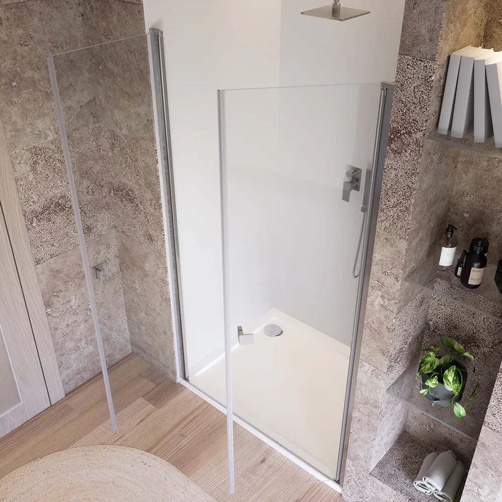 Porta doccia 80cm apertura saloon con profili cromati e vetro da 8mm trasparente h195 | Fiji