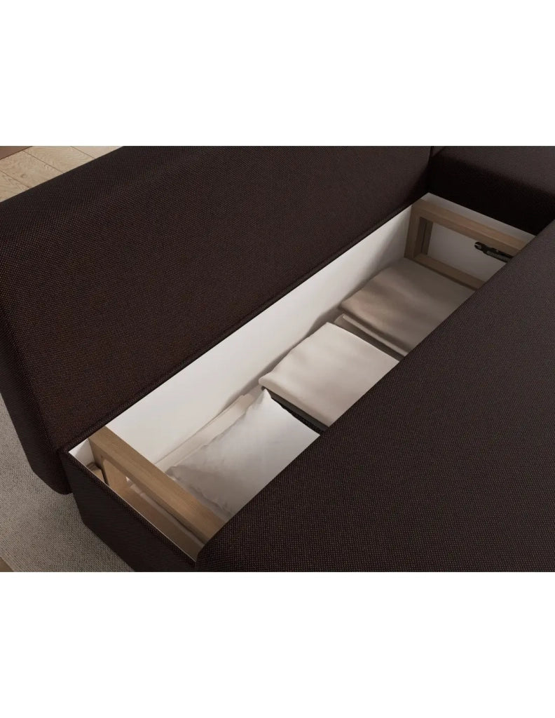 Divano ad angolo Marrone scuro 3 posti trasformabile con contenitore 206x90x146cm GINA