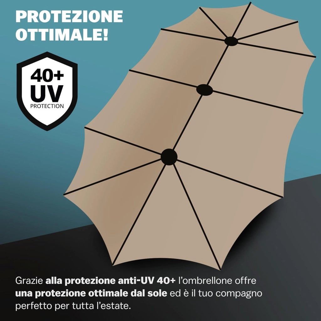 ® Ombrellone UV 80+ XXL 460x270 cm Idrorepellente con Manovella inlc. Custodia Parasole Giardino Terrazza