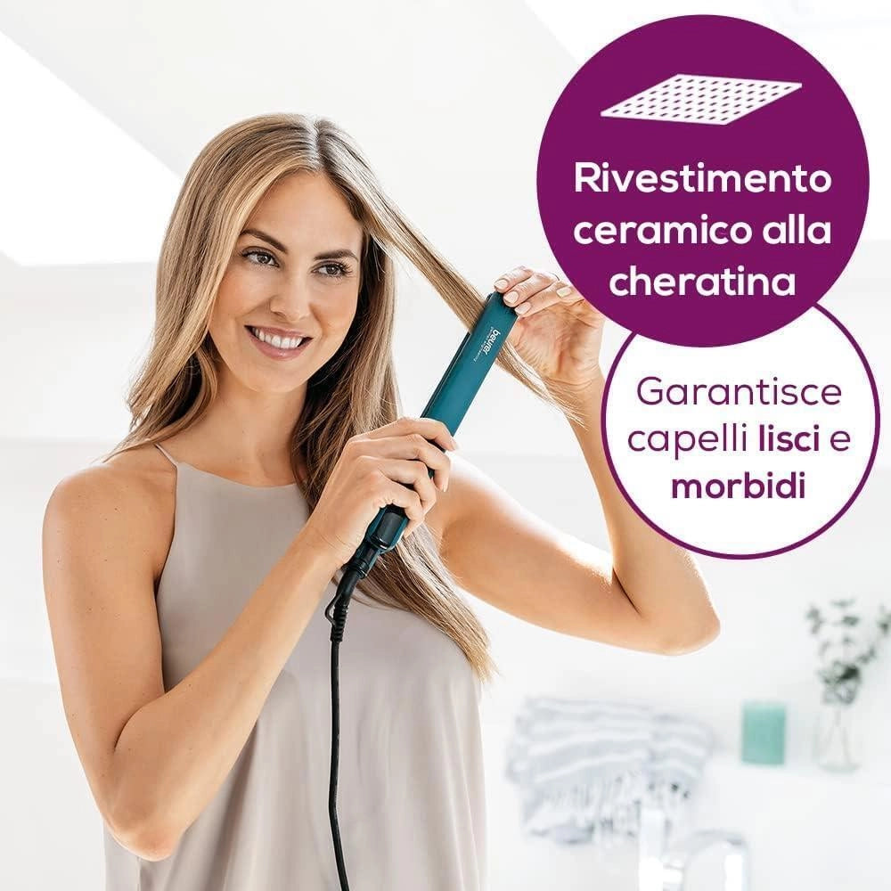Beurer 59400 HS50 Ocean Piastra per capelli ceramica cheratina 11 livelli 120-220°C display LED spegnimento automatico colore Blu Petrolio