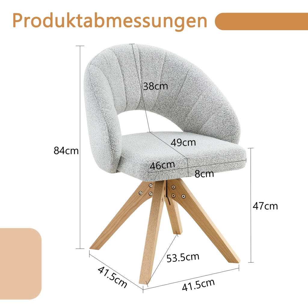SEDIA Girevole 360° Set da 2 pezzi 84 cm Tessuto Grigio Chiaro e Legno Massello