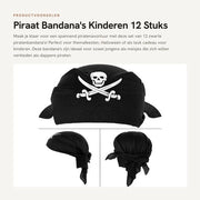 Bandana Nero - 12 Pezzi - Cappello da Pirata - Adattabile - Comodo - Festa Tematica/Halloween - Cappello da Pirata