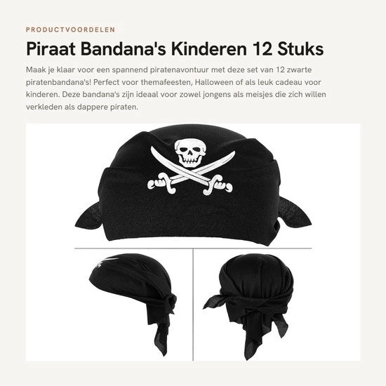 Bandana Nero - 12 Pezzi - Cappello da Pirata - Adattabile - Comodo - Festa Tematica/Halloween - Cappello da Pirata