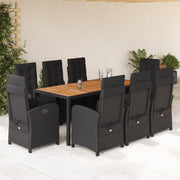 Set da Pranzo da Giardino 9 pz con Cuscini Nero in Polyrattan 3212479