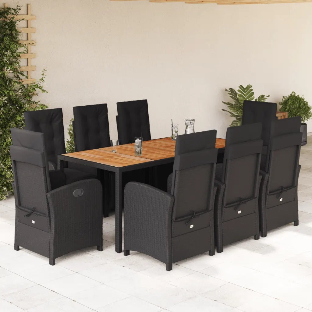 Set da Pranzo da Giardino 9 pz con Cuscini Nero in Polyrattan 3212479