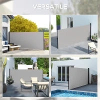 Tenda Laterale Retrattile 400x160 cm con Maniglia, in Metallo, Alluminio e Poliestere, Grigio Chiaro