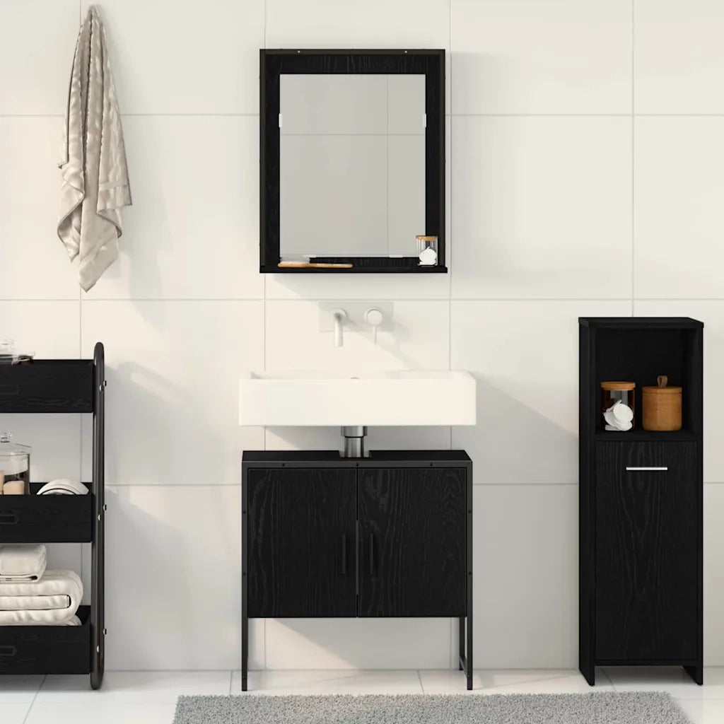 Set di mobili per il Bagno | Armadio da bagno 2 pz Nero Legno multistrato