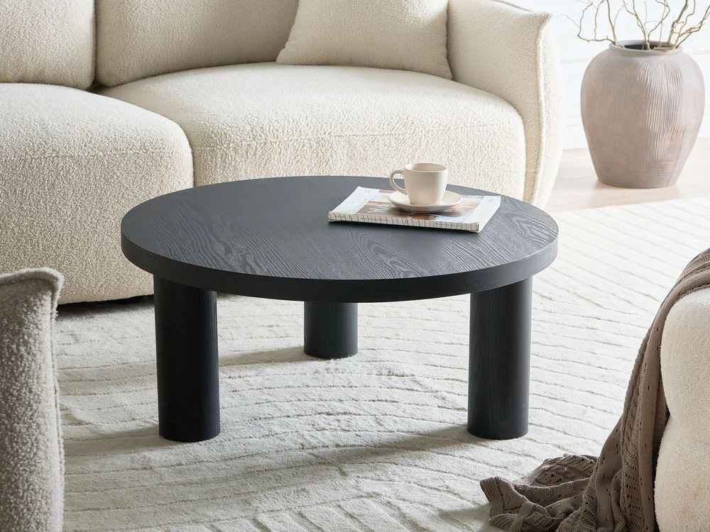 Tavolino da caffè in truciolare nero con piano rotondo liscio ø 80 cm Design scandinavo moderno Soggiorno