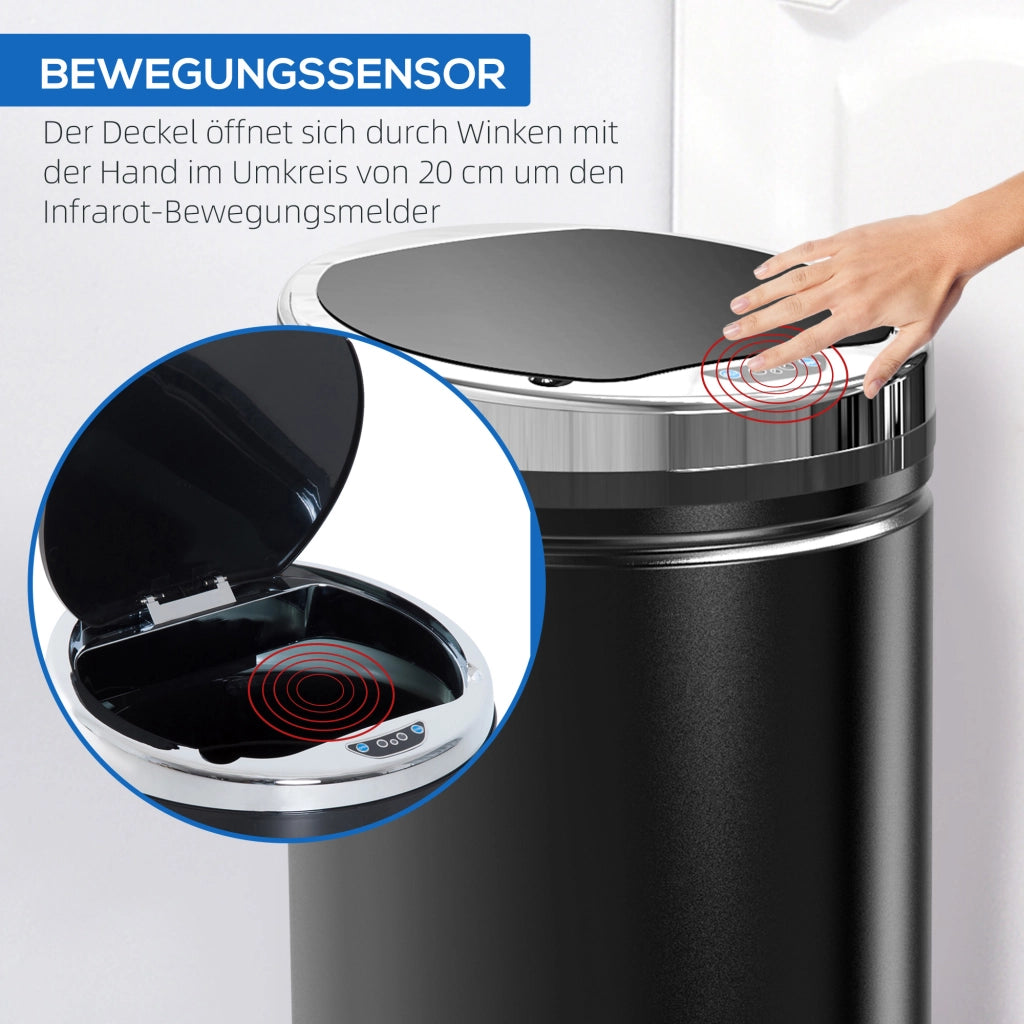 PATTUMIERA con sensore 42 L 30,5x30,5x68 cm Acciaio Nero