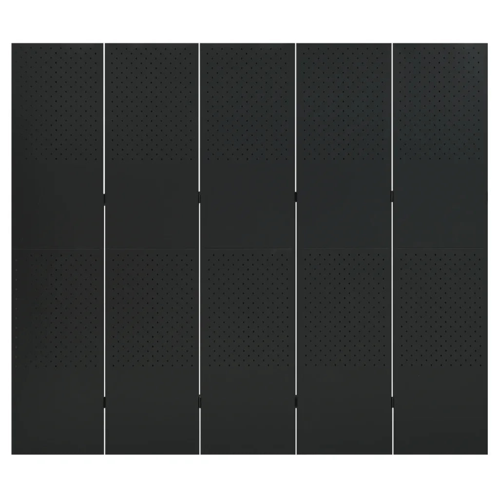vidaXL Paravento a 5 Pannelli Nero 200x180 cm in Acciaio