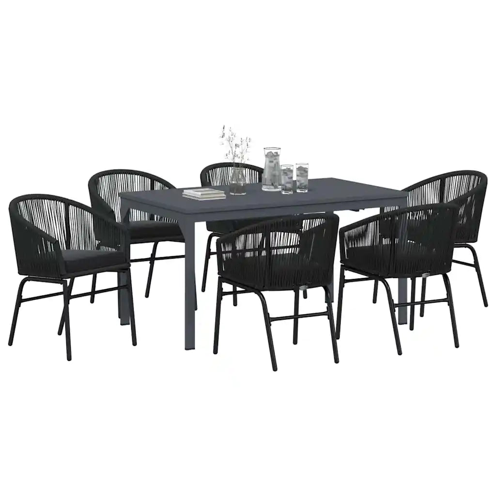 Set da Pranzo per Giardino 7 pcs Nero polyrattan 3378824
