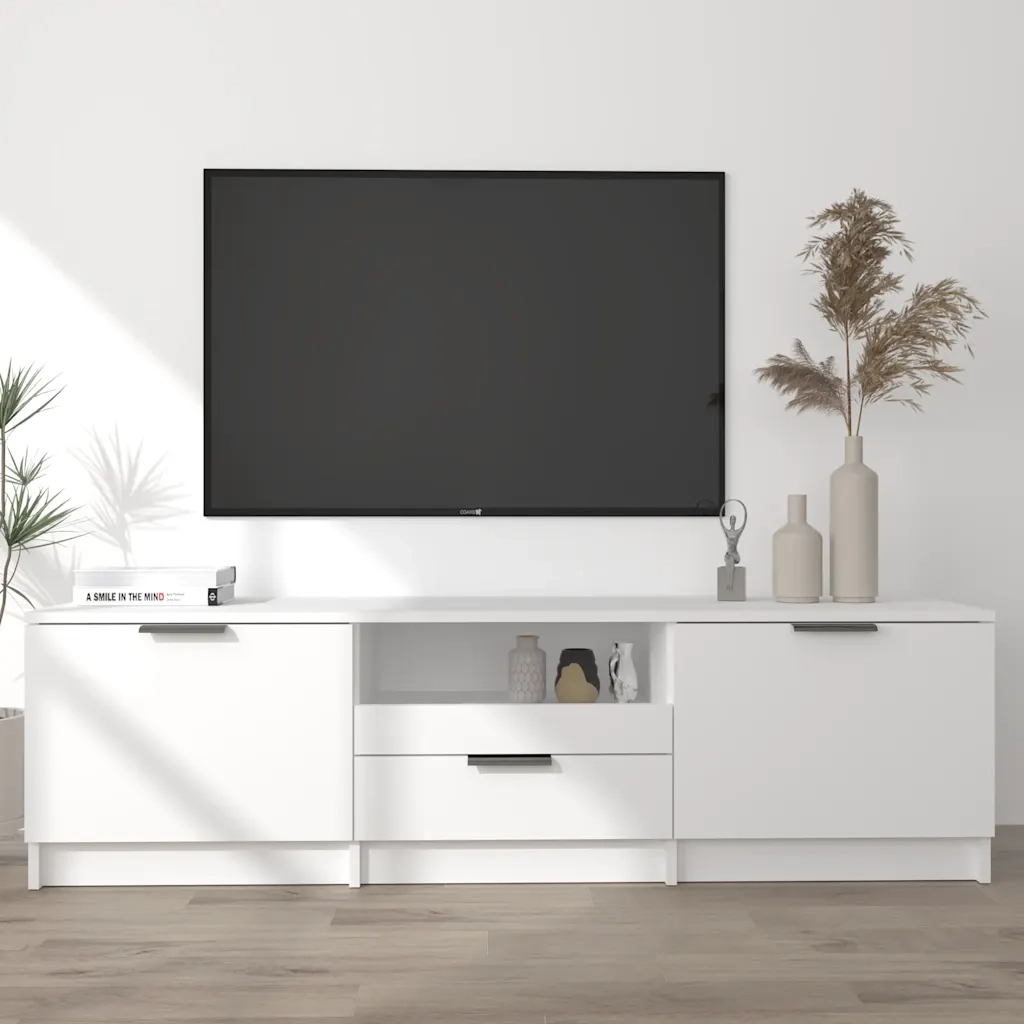 Mobile TV Bianco 140x35x40 cm in Legno Massello 811448