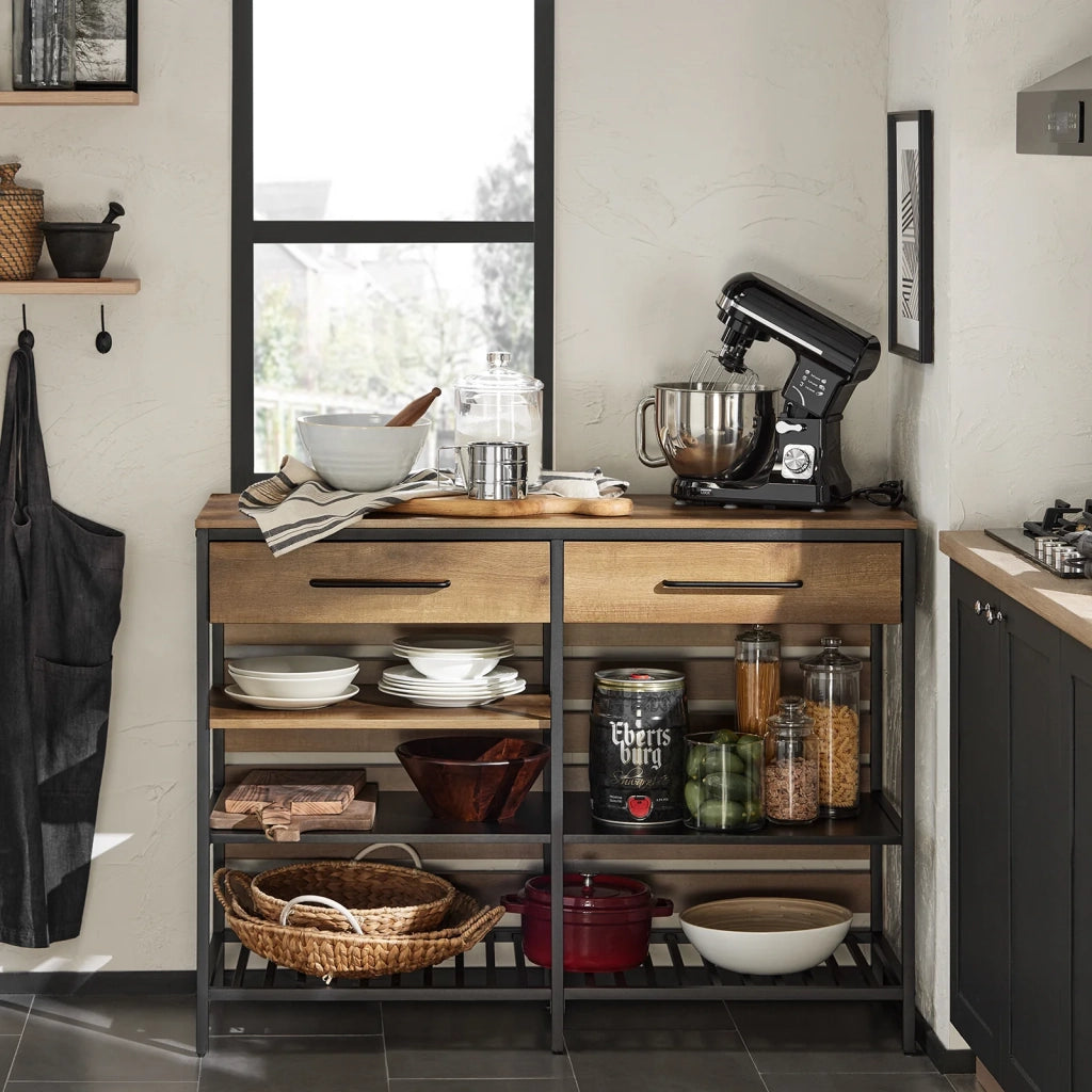 Credenza Isola Cucina Con 1 Cassetto E 5 Ripiani Aperti Cassettiera Credenza Ingresso Tavolo Bar Multifunzionale Stile Vintage 120x45x91cm FSB85-PF SoBuy