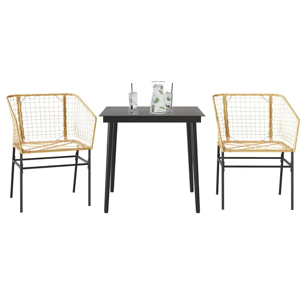 Set da Pranzo da Giardino 3 pz Marrone in Polyrattan Vetro
