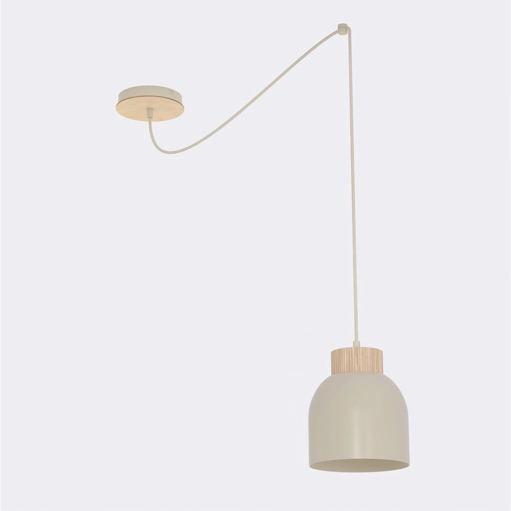 Lampada a sospensione KRU in acciaio moka e legno