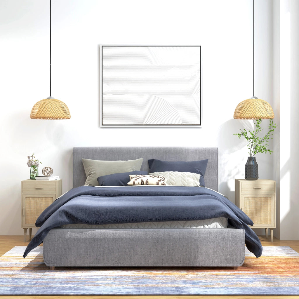 EasyComfort Set 2 Comodini per Camera da Letto con Cassetto e Anta in Rattan Stile Boho, Colore Legno