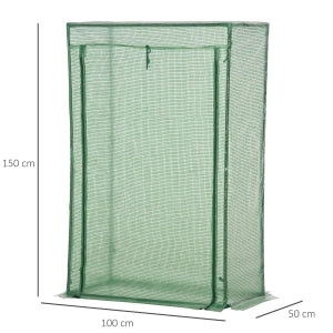 Serra da giardino con porta avvolgibile 100x50x150 cm in acciaio zincato e plastica verde scuro