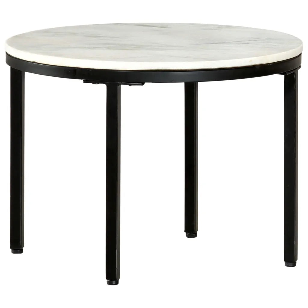 Tavolino da CaffÃ¨ Bianco e Nero Ã˜50 cm in Vero Marmo Solido cod mxl 15181