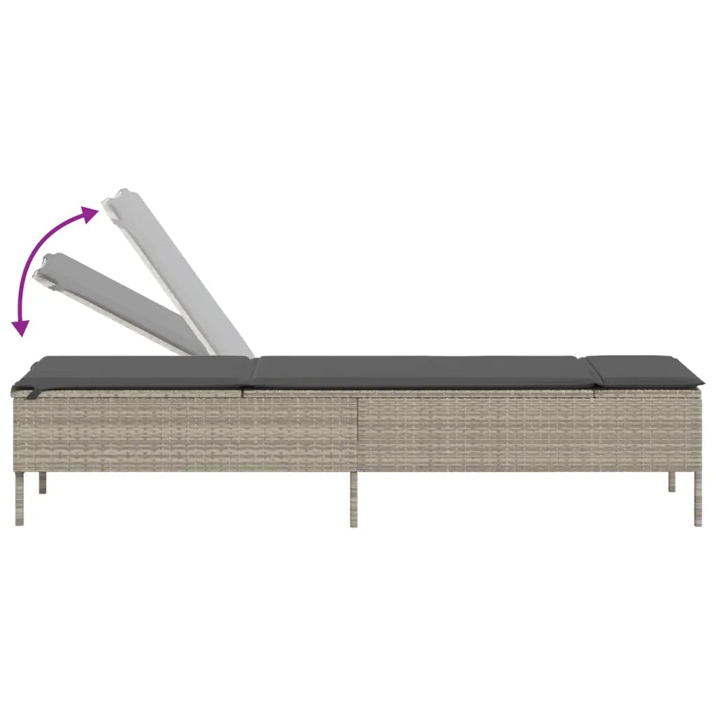 Lettino con Tavolo e Cuscino Grigio Chiaro in Polyrattan 4002733