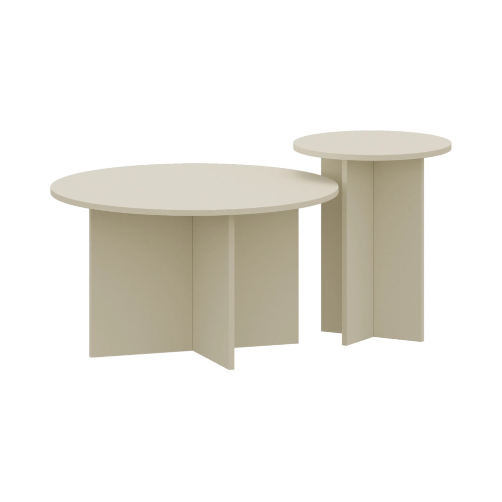 Set di 2 Tavolini Rotondi Verummetka con Basi Incrociate - color Avena Oatmeal [en.casa]