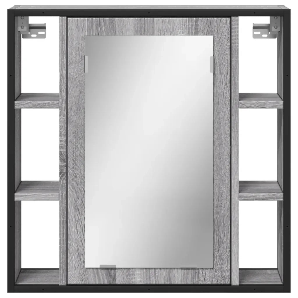 Mobiletto a specchio da bagno a parete 60 x 16 x 60 cm design elegante con vano contenitore in legno composito grigio 02_0049430
