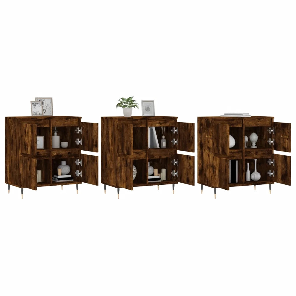 Credenze 3 pz | Madia | Buffet da pranzo | Armadio da pranzo Rovere Fumo in Legno Multistrato
