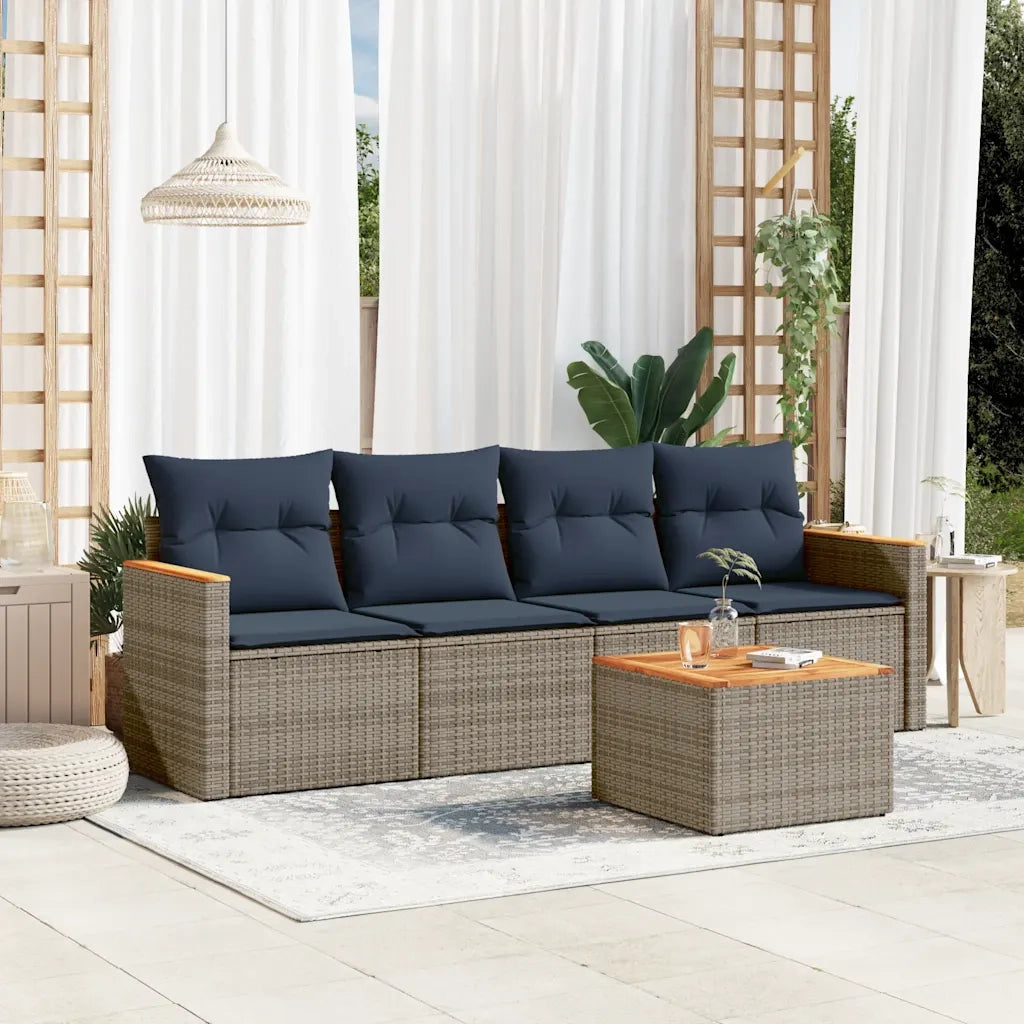 Set Divani da Giardino 5 pz con Cuscini Grigio in Polyrattan 3225781