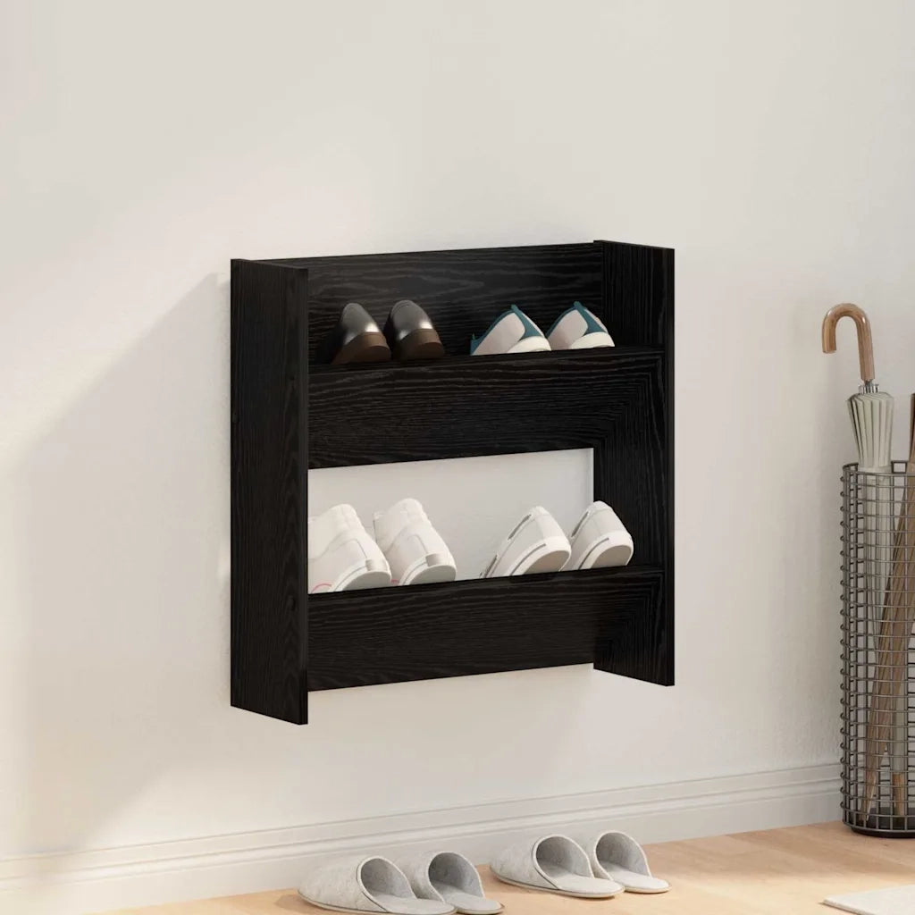 Mobile per scarpe Rovere Nero 60 x 18 x 60 cm Legno multistrato 875144