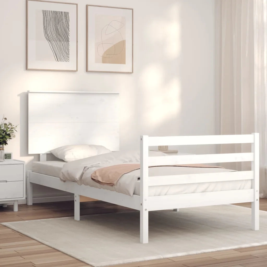 Giroletto con Testiera-Struttura Letto con testiera Bianco Single in Legno Massello 820884