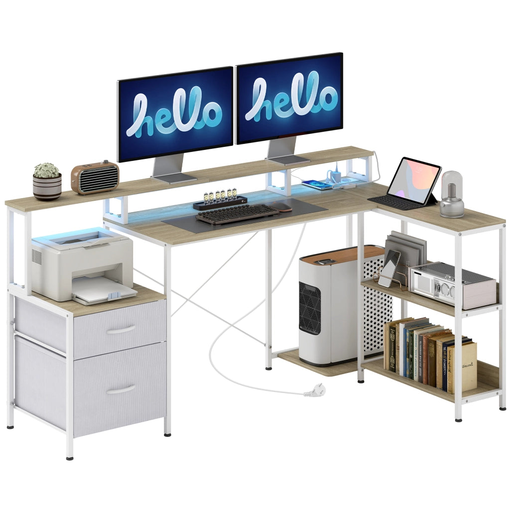 Scrivania Angolare con LED RGB ¨C Zephmum ¨C Bianco 172x100 cm