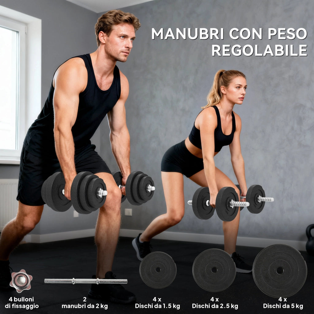 Set 2 Manubri Regolabili Pesi ¨C Minimal ¨C 40 kg Totali, 12 Dischi, Nero