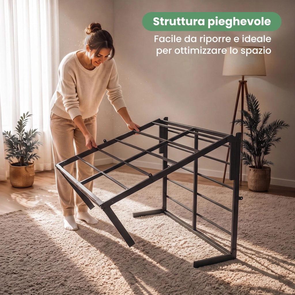 Struttura Letto Pieghevole in Metallo con Materasso Rete a Doghe 140x190 cm Nero Letto per Ospiti 9 Gambe 20 Doghe