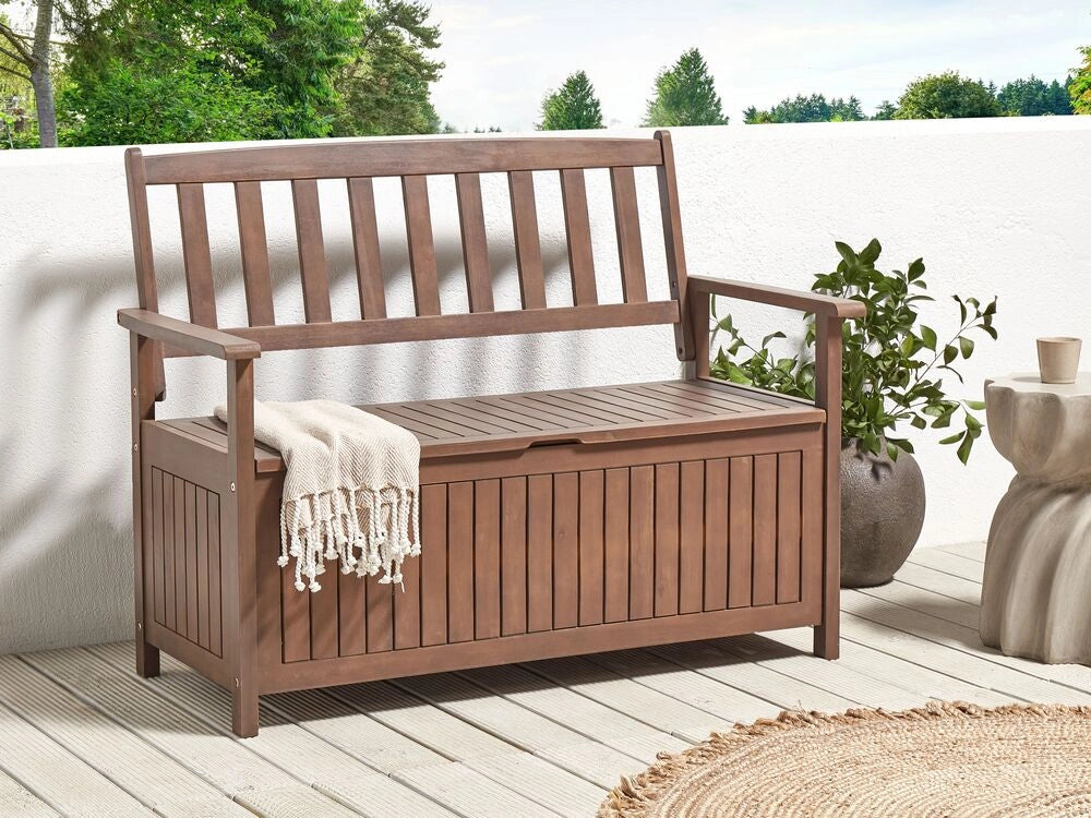 Panca da Esterno con Contenitore in Legno Massello di Acacia 2 Posti 120 cm Colore Scuro