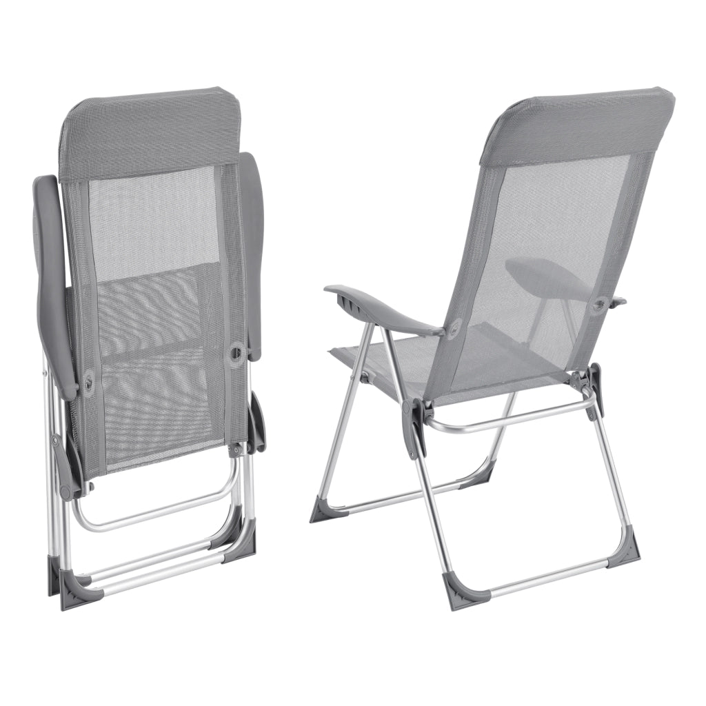 Set di 2 Sedie da Giardino / Terrazza / Campeggio / Balcone - 2 Sedie Pieghevoli con Schienale Alto Reclinabile in 5 Posizioni, Telaio in Allumino, Supporto fino a 115 kg - Grigio Chiaro