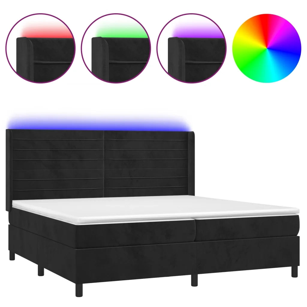Letto a Molle con Materasso e LED Nero 200x200 cm in Velluto 3139645
