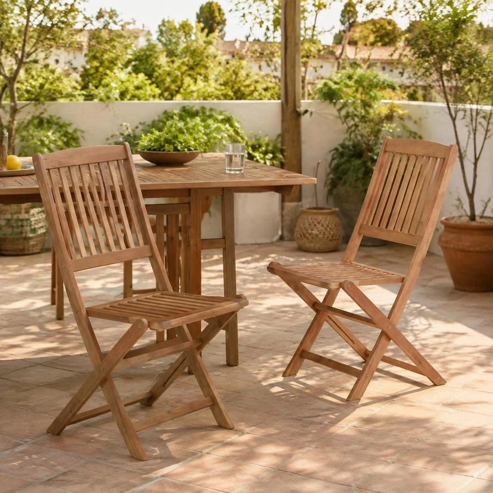 Folding Garden Chairs, 2 Pieces, Solid Acacia Wood
