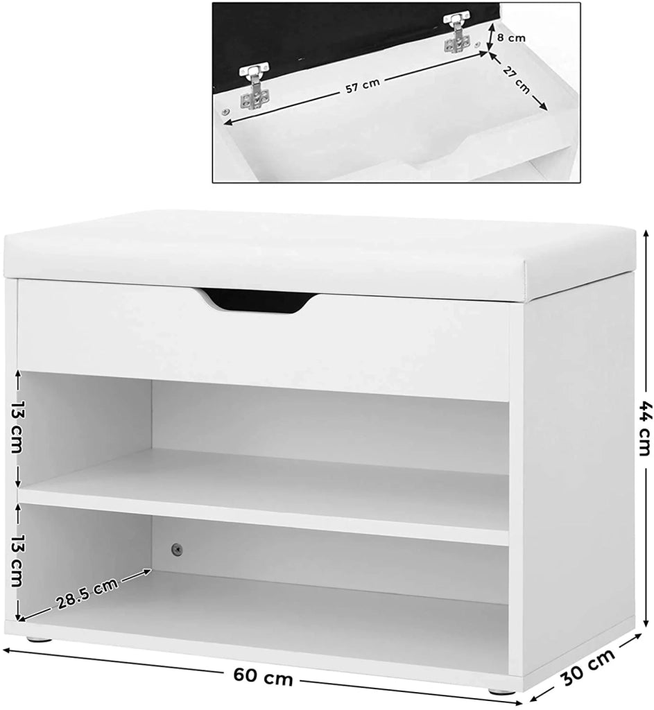 Panca scarpiera mobile da ingresso 60 x 30 x 44 cm capacità per 6 paia di scarpe bianco 12_0000214