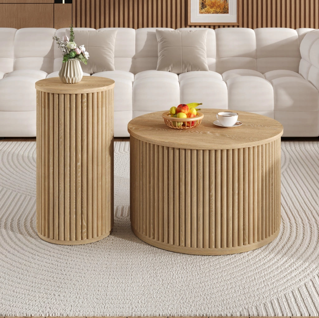 Set di 2 tavolini da caffè rotondi in MDF naturale