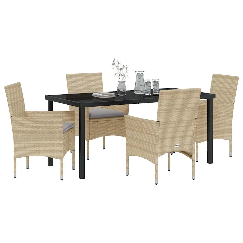 Set da Pranzo per Giardino con cuscino 5 pcs Beige polyrattan