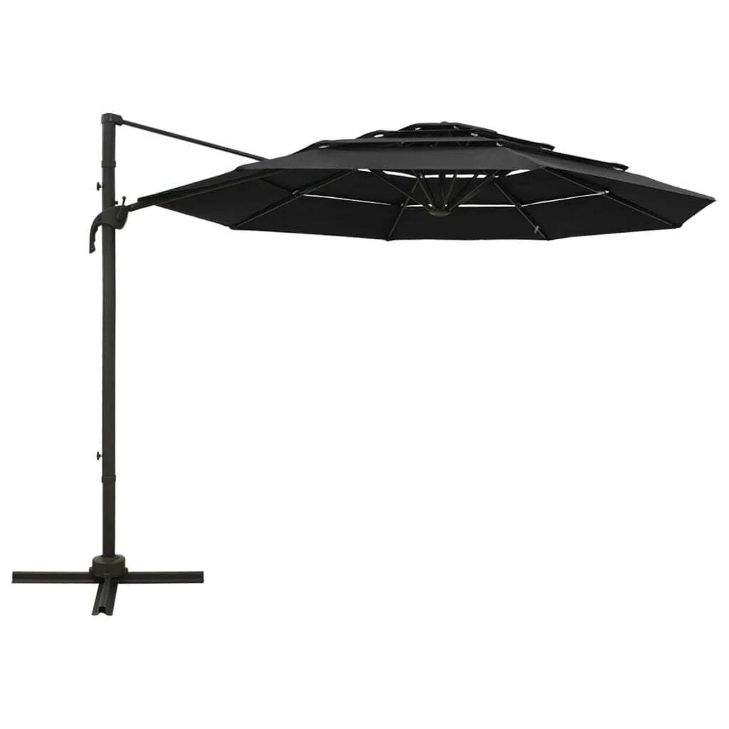 Ombrellone a quattro livelli con palo in alluminio 3 x 3 m nero 02_0008791
