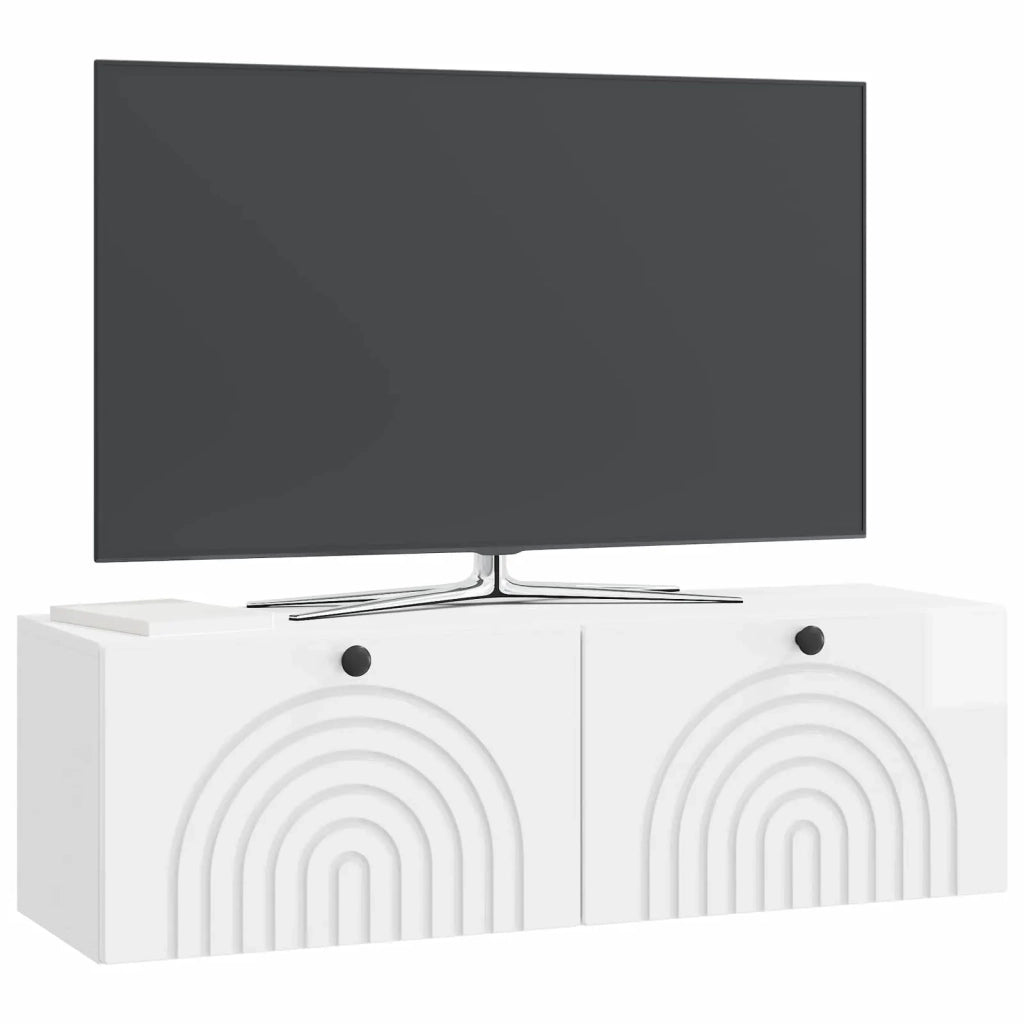 Mobile Porta TV da Muro Bianco Lucido 98 x 31 x 30 cm 898219